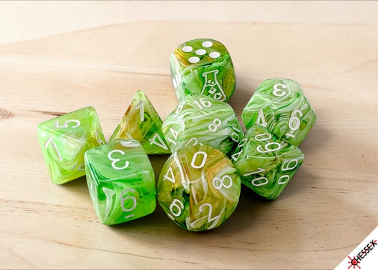 Lab Dice 10 Marble Sour Green/White Polyhedral 7-Die Set