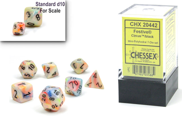Chessex Festive Mini Polyhedral 7 Die Set Circus/Black