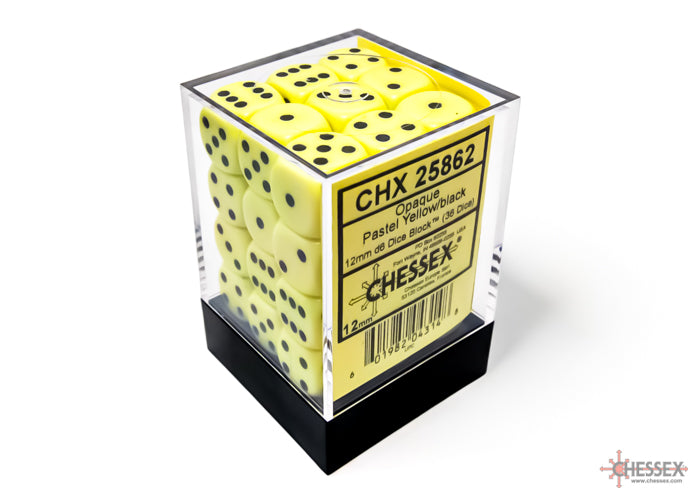 Chessex Opaque 12mm d6 Pastel Yellow/black Dice Block(36 dice)