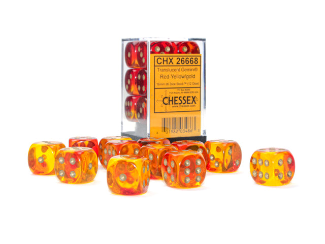 Chessex Gemini Translucent Red-Yellow/Gold 16MM D6 Dice Block