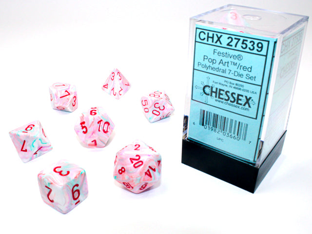 Chessex Festive Pop Art/Red 7 Die Set