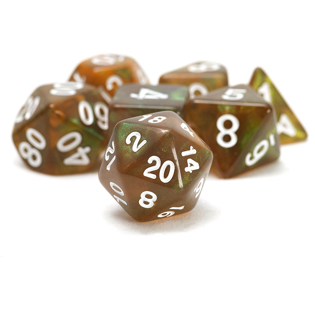 Sirius Dice: Unearthed Treasure Peridot 7-Piece Polyhedral RPG Dice Set