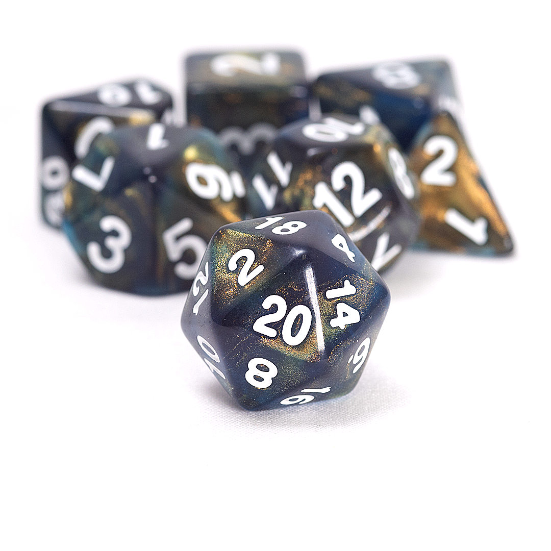 Sirius Dice: Unearthed Treasure Onyx 7-Piece Polyhedral RPG Dice Set