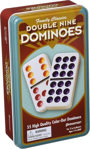 Pressman Classic Games: Double Nine Color Dot Dominoes in Tin