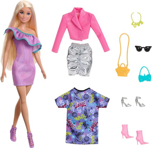 Barbie Doll and Party Fashions, Blonde with Pink Dress with Metallic Accents