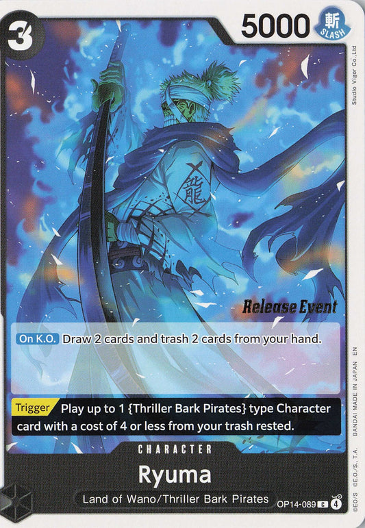 Ryuma C The Azure Sea's Seven Release Event Cards OP14-089 LP