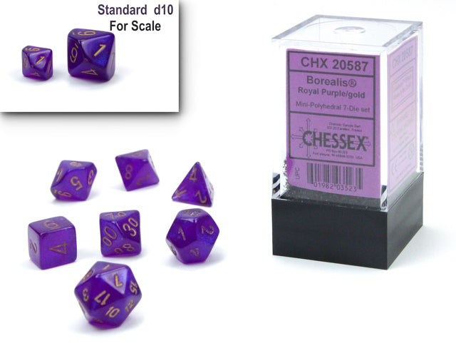 Chessex Borealis Mini Polyhedral 7 Die Set Royal Purple/Gold Luminary