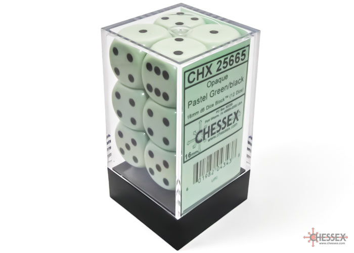 Chessex Opaque 16mm d6 Pastel Green/black Dice Block(12 dice)
