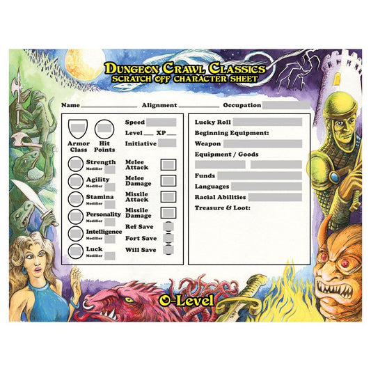 Dungeon Crawl Classics: 0-Level Scratch off Character Sheets FOC January 17, 2027