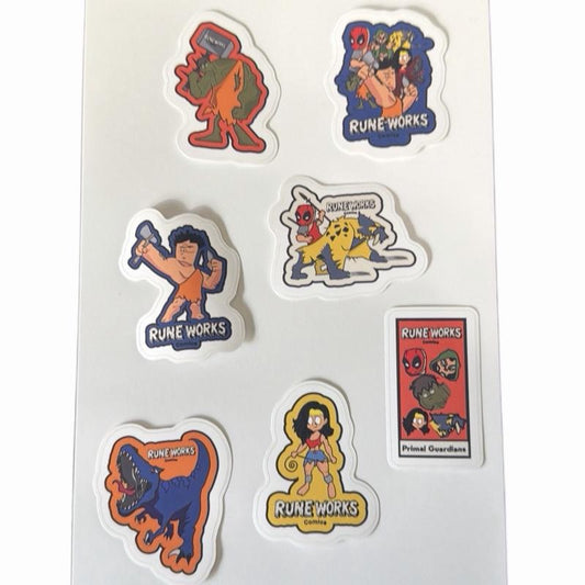 Primal Guardian Sticker Pack - Custom Die-Cut Stickers for Rune Works Comics Decoration Set of 7 Unique Characters