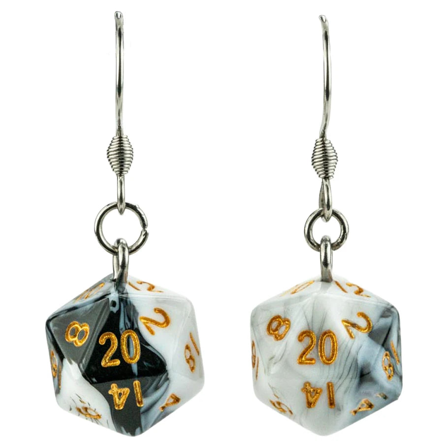 Lair Wear: D20 Dice Earrings: Marble Black/White with Gold FOC October 15, 2026