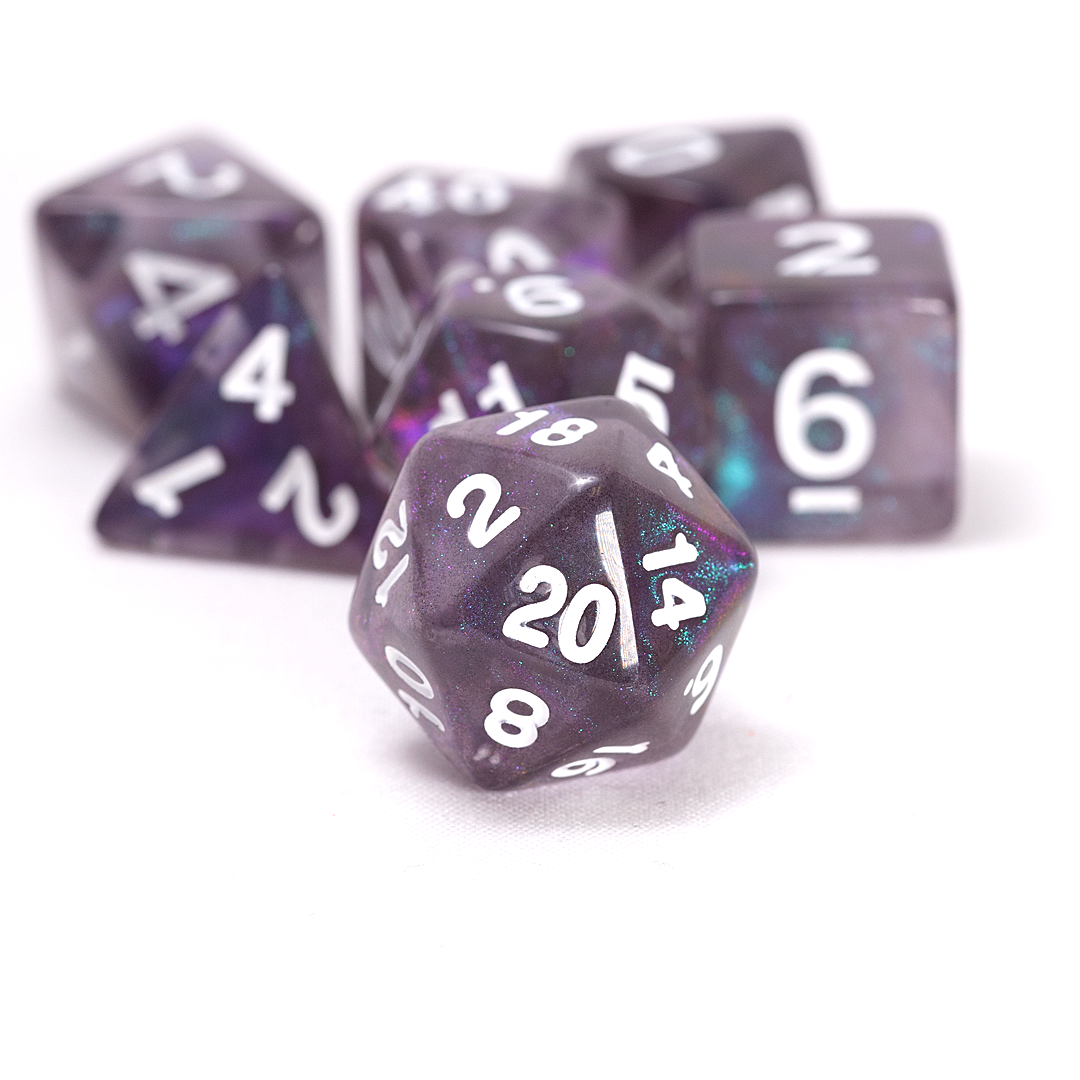 Sirius Dice: Unearthed Treasure Amethyst 7-Piece Polyhedral RPG Dice Set