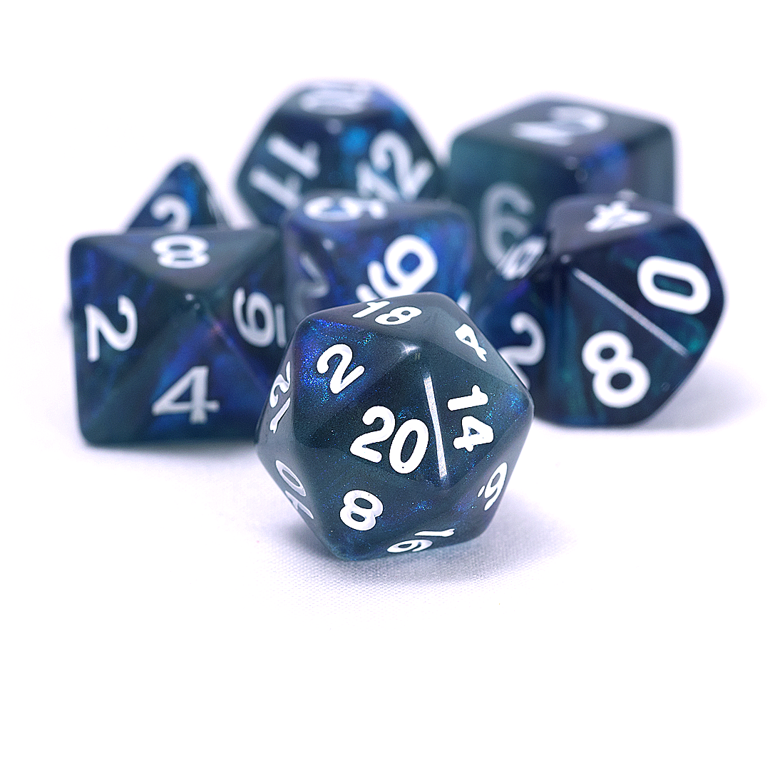 Sirius Dice: Unearthed Treasure Sapphire 7-Piece Polyhedral RPG Dice Set