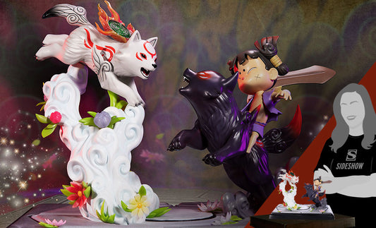 Okami Chibiterasu vs Dark Chibiterasu and Possessed Kuni Statue