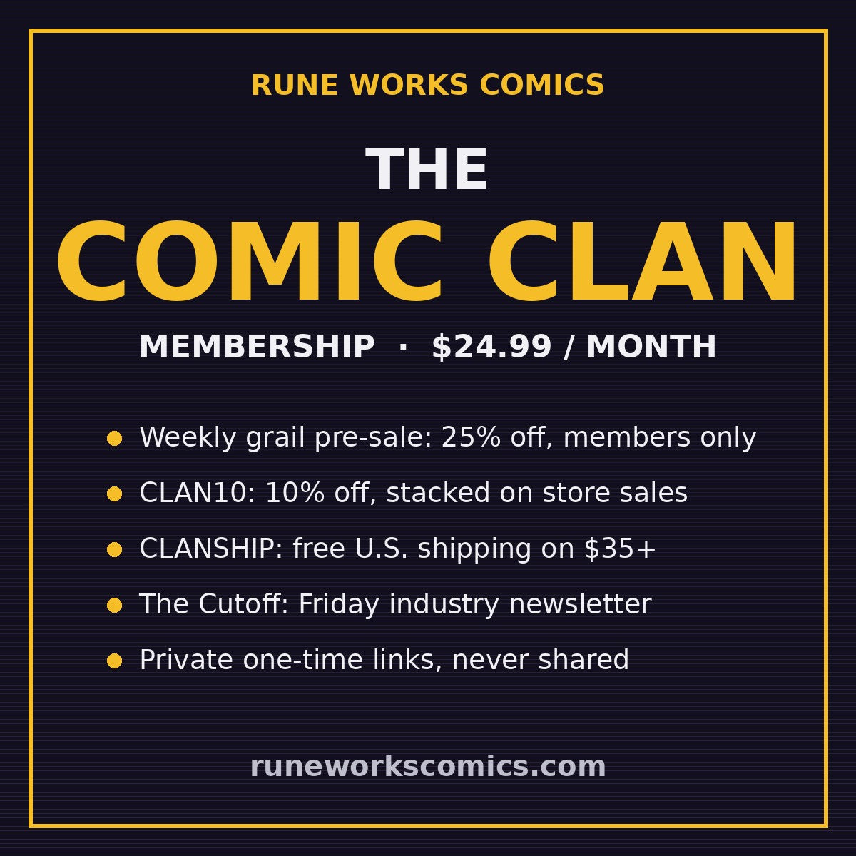 The Comic Clan membership by Rune Works Comics — weekly grail pre-sale, CLAN10, CLANSHIP