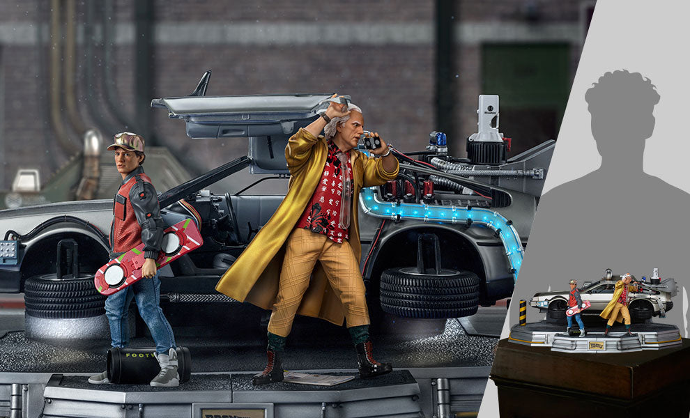 Back to the Future DeLorean Set Full Deluxe Version 1:10 Scale Statue