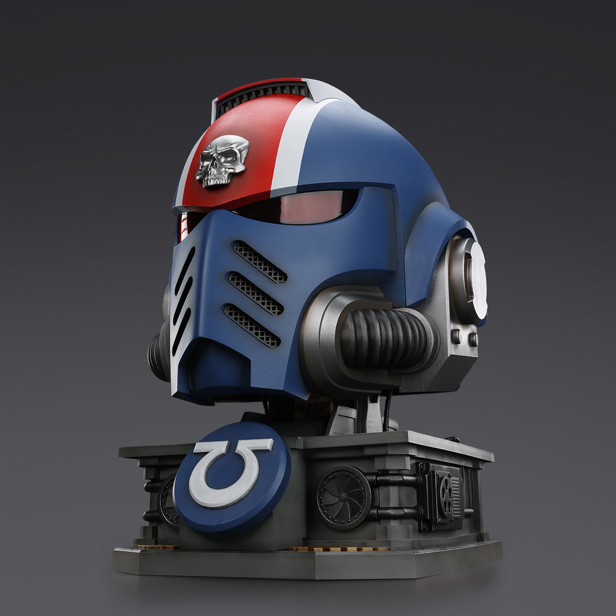 Ultramarines Lieutenant Titus MKX Helmet and Display Stand Prop Replica