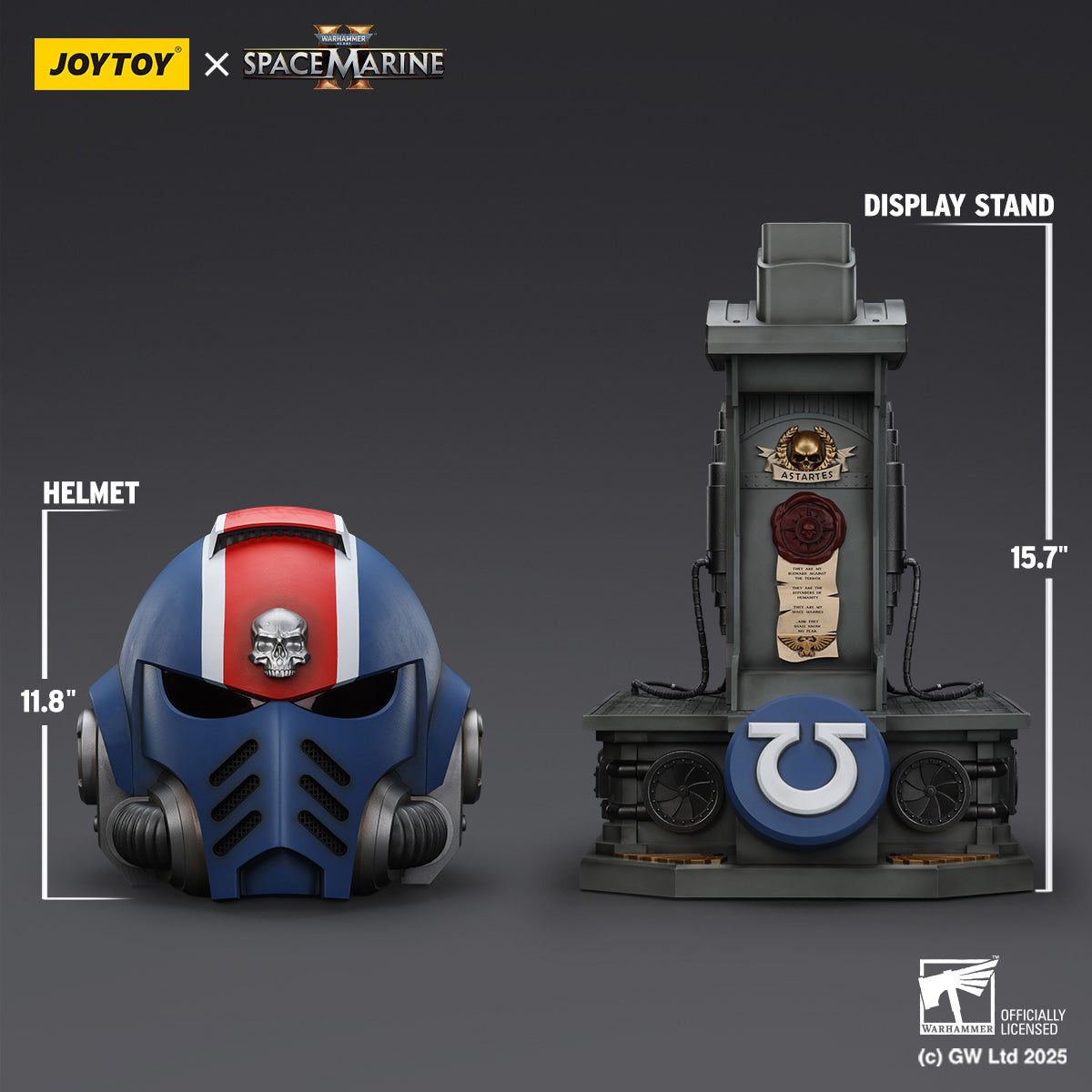 Ultramarines Lieutenant Titus MKX Helmet and Display Stand Prop Replica