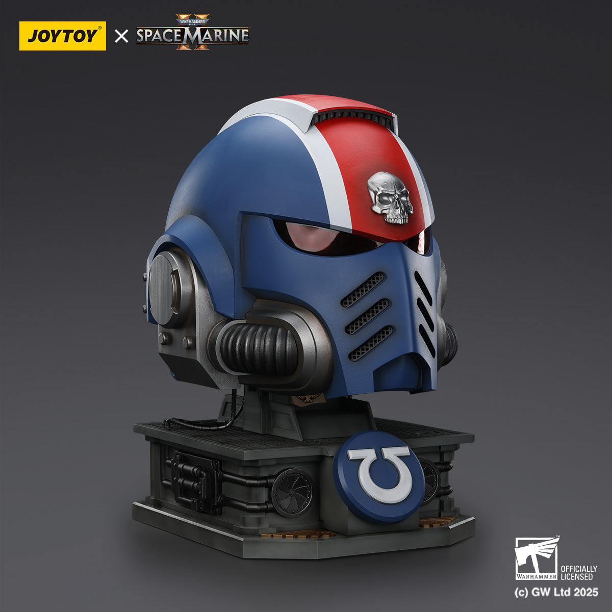 Ultramarines Lieutenant Titus MKX Helmet and Display Stand Prop Replica