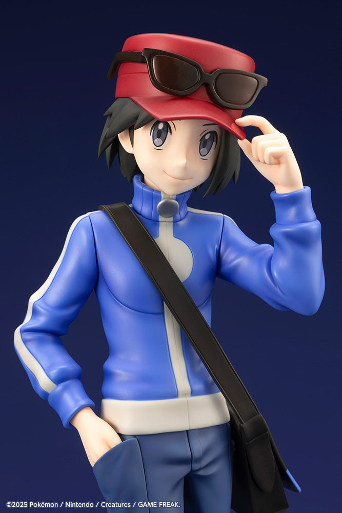 Calem with Froakie Statue