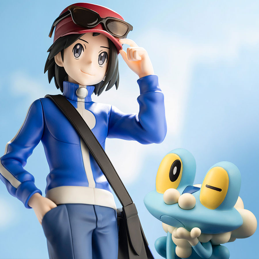 Calem with Froakie Statue